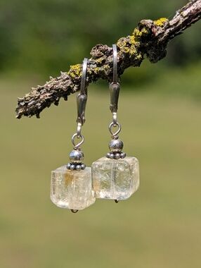 Sterling Silver Clear Cube Drop Earrings